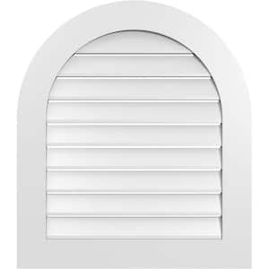 28 in. x 32 in. Round Top White PVC Paintable Gable Louver Vent Functional