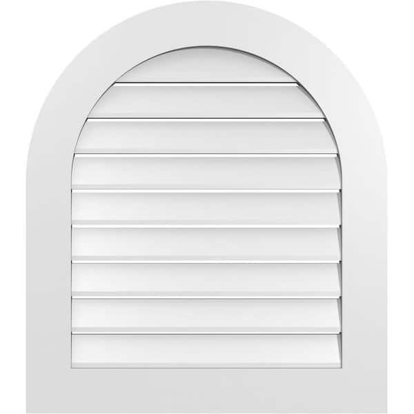 Ekena Millwork 28 in. x 32 in. Round Top White PVC Paintable Gable Louver Vent Functional