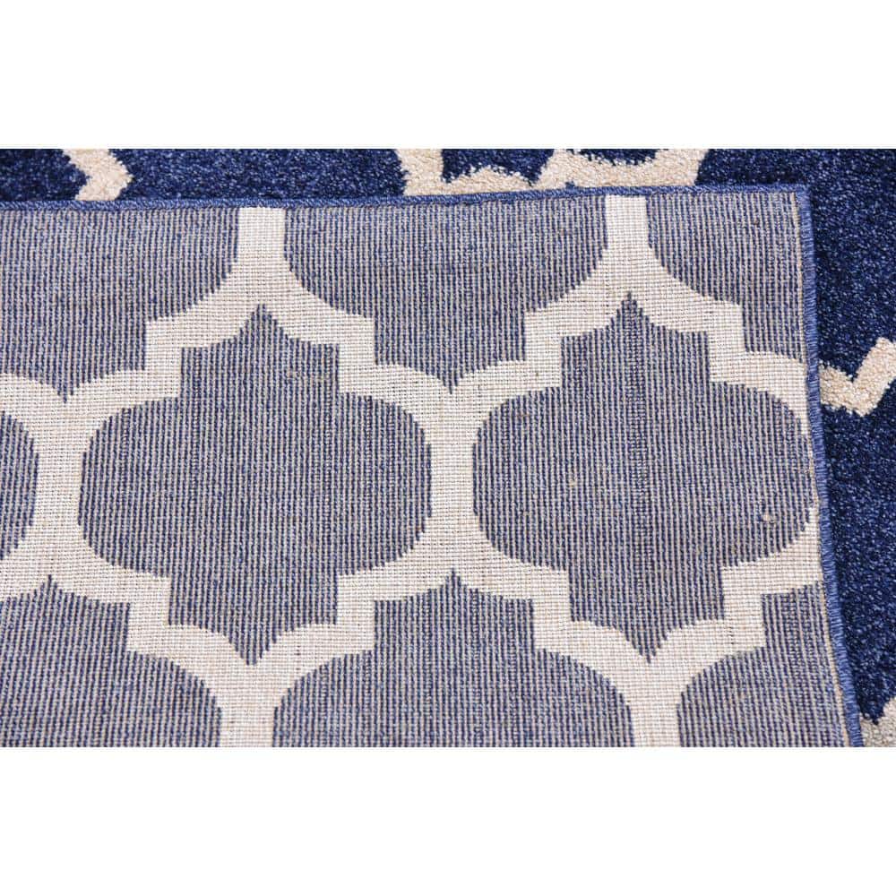 Elegant Dark Blue Trellis 4' x 6' Synthetic Easy-Care Area Rug