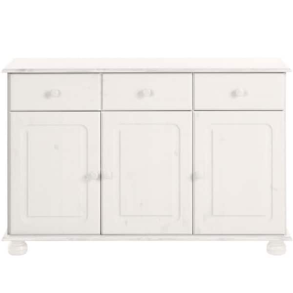 REALROOMS Chester White/Lacquer Wood 47in W Sideboard with 3 Doors and 2 Drawers