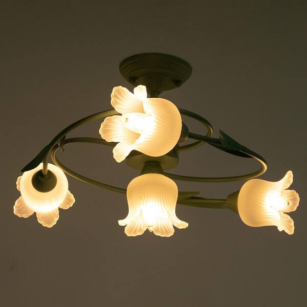 OUKANING 4-Light Green Modern Rounded Floral Semi-Flush Mount
