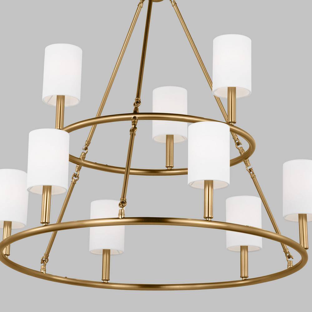 Egmont Satin Brass 9-Light Chandelier with White Linen Shades
