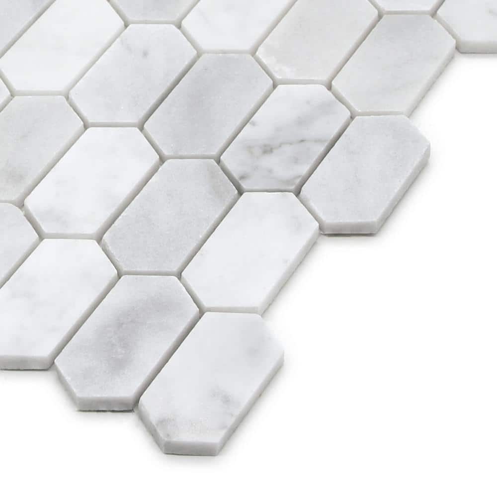 12" x 10" White Carrara Marble Hexagonal Mosaic Tile