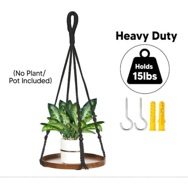 Set of 2-Black Macrame Wood Hanger Planters (1-Large and 1-Medium)  HPBMRZ7FT5 - The Home Depot