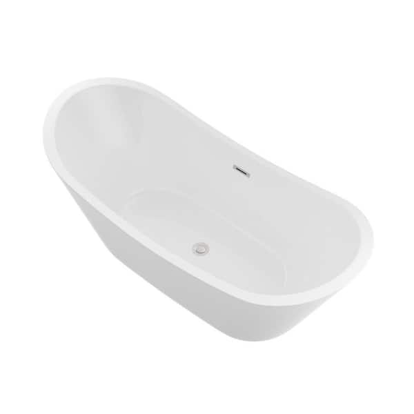 67 in. x 29 in. Acrylic Flatbottom Freestanding Soaking Bathtub in Glossy White