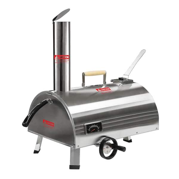Flynama 12 in. Wood Fired Semi-Automatic Rotatable Outdoor Pizza Oven with Built-in Thermometer in Silver, Silver Pizza Oven