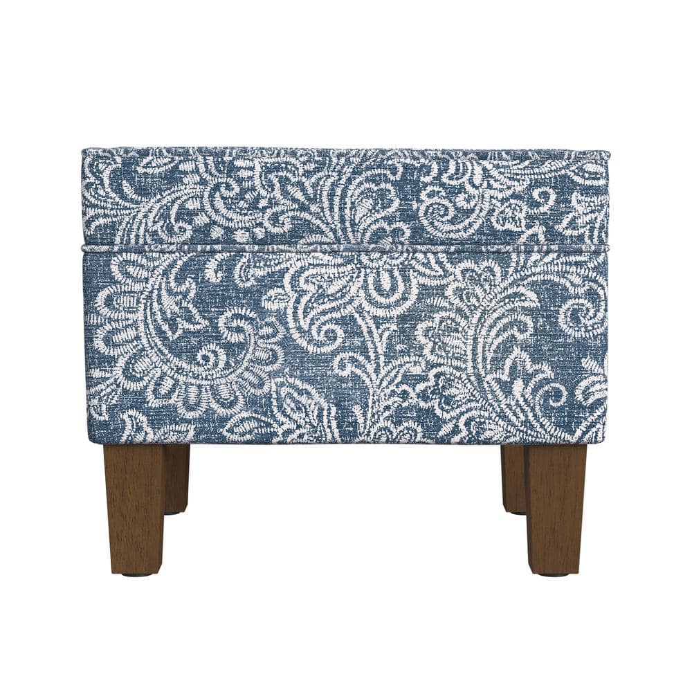 Denim Jacobean Print Medium Ottoman with Storage