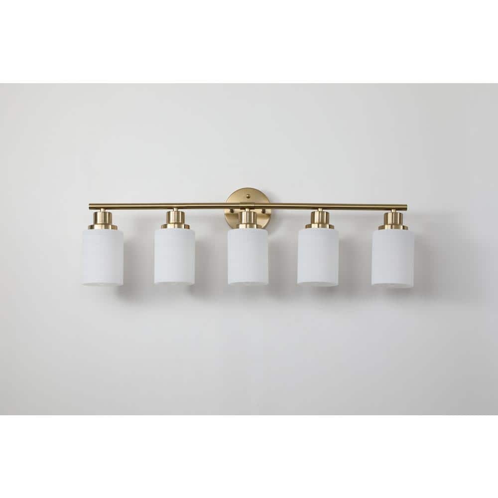 31 1/2 in. 5 Light Golden Bathroom Vanity Light Fixture with Glass Shade (No Bulbs) price history on PriceWatchPro