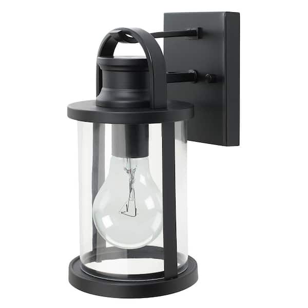 Globe Electric 11.5 in. Outdoor Black Wall Lantern with Clear Glass Shade
