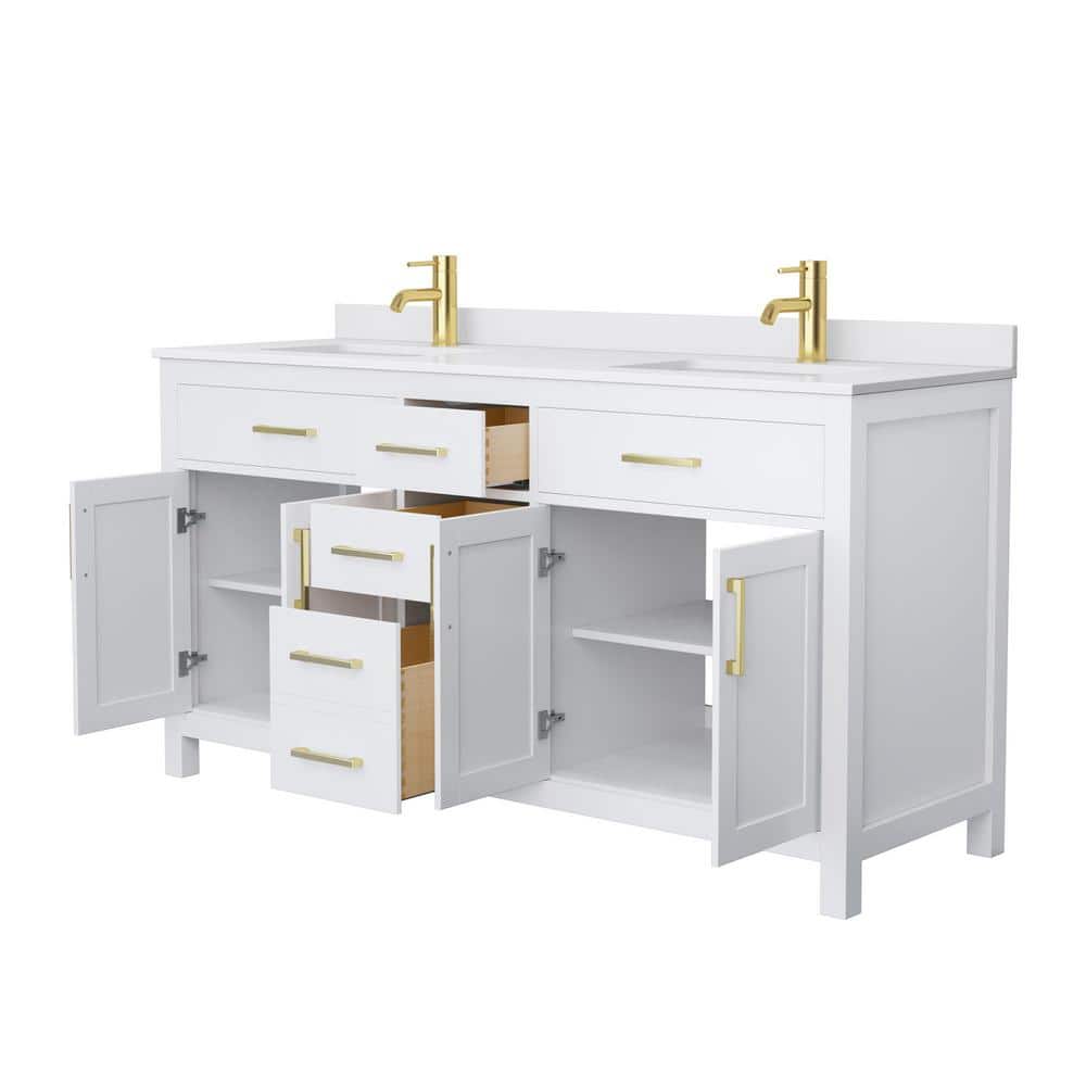 Beckett Freestanding 66'' White Double Vanity with Marble Top and Gold Accents