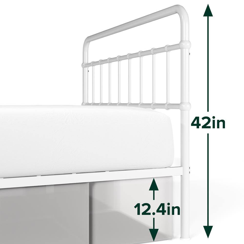 Florence White Twin Metal Platform Bed with Spindle Headboard