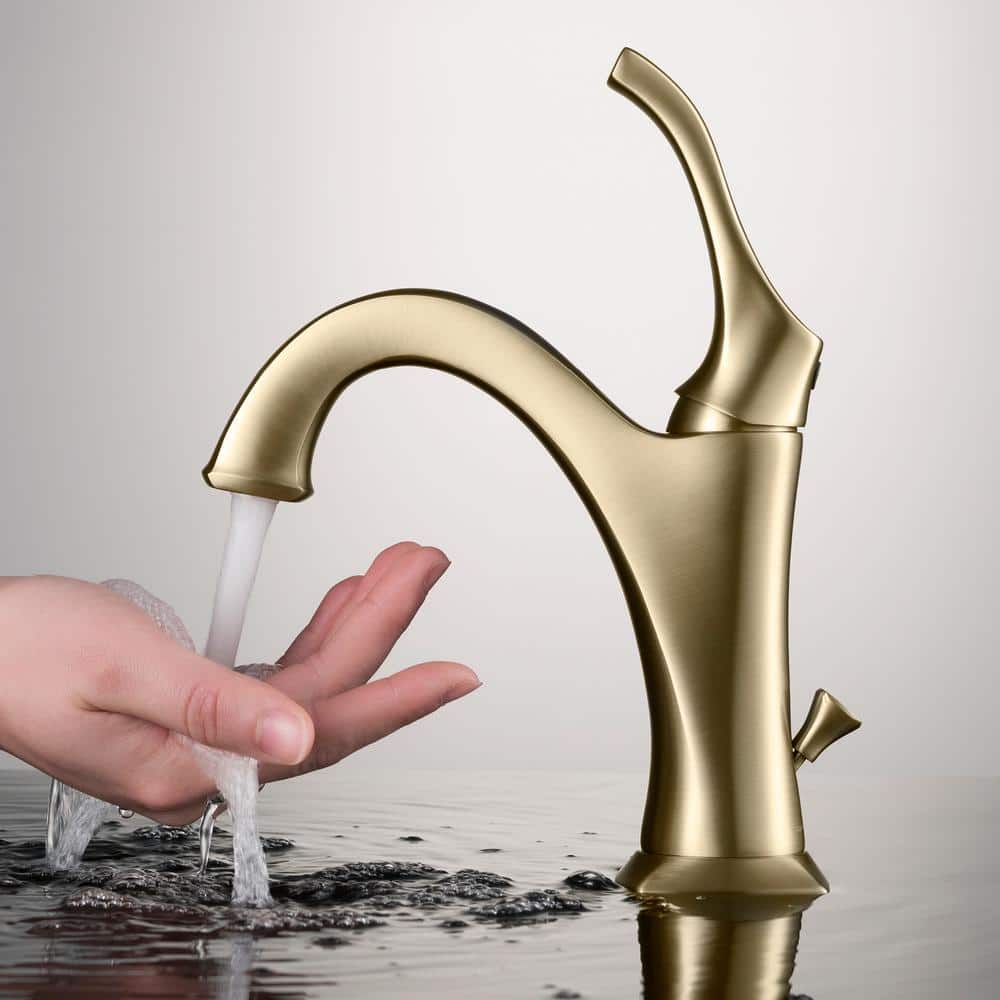 Arlo Brushed Gold Single Handle Bathroom Faucet with Lift Rod Drain