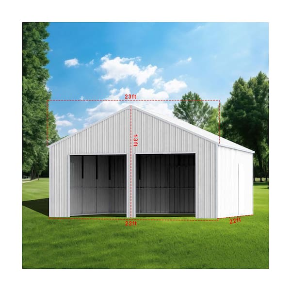 Noble House Valen Outdoor 23 ft. W x 22 ft. D Cream Metal Garage