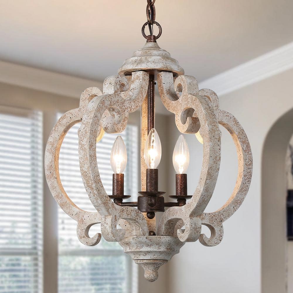 Wood Caged Chandelier, 3-Light Lantern Brown Round Chandelier Candlestick Farmhouse Island Pendant Rustic Chandelier price history on PriceWatchPro