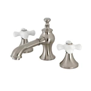 Vintage 2-Handle 8 in. Widespread Bathroom Faucets with Brass Pop-Up in Brushed Nickel