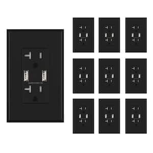 4.0 Amp USB, Dual Type A In-Wall Charger with 20 Amp Duplex Tamper Resistant Outlet, Black (10-Pack)