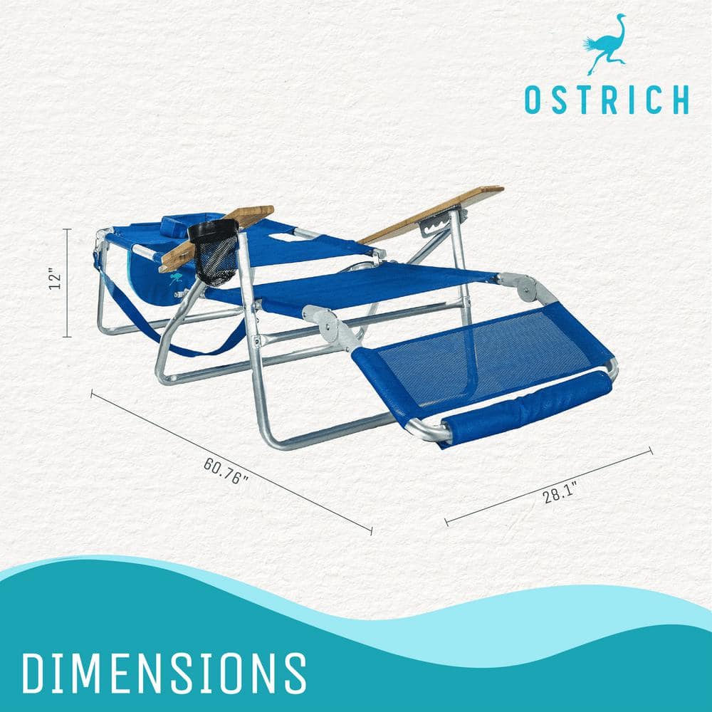 Blue Aluminum Frame Reclining Beach Armchair with Footrest