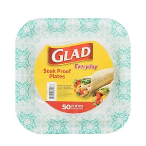 8.5 in. Square Paper Plates Aqua Victorian (50-Count)