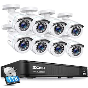 H.265+ 8-Channel 5MP-LITE DVR 1TB Hard Drive Security Camera System with 8 1080P Wired Bullet Cameras, Remote Access