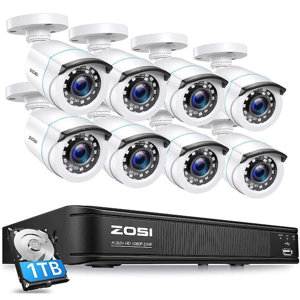 ZOSI H.265+ 8-Channel 5MP-LITE DVR 1TB Hard Drive Security Camera System with 8 1080P Wired Bullet Cameras, Remote Access