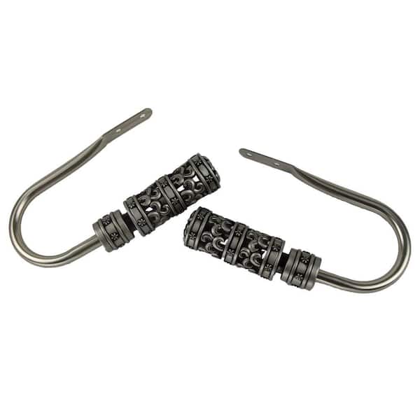Whirl Decorative Satin Nickel Steel Hook Curtain Holdback (Set of 2)