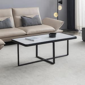 47.24 in. Minimalism Rectangle Sintered Stone Tabletop Coffee Table with Metal Frame