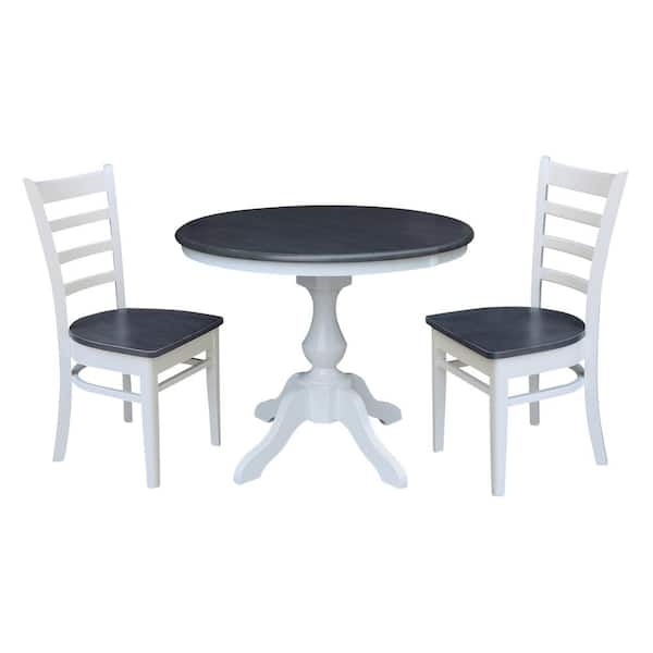 International Concepts Set of 3-pcs - White/Heather Gray 36 in. Round Extension Dining table with 2-RTA chairs