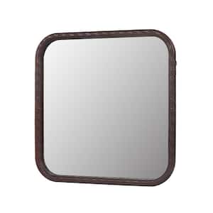 23.62 in. W x 23.62 in. H Rounded Square MDF Framed for Wall Decorative Bathroom Vanity Mirror in Brown Woven Grain