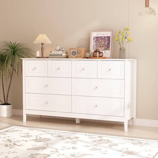 FUFU&GAGA White Wood 8-Drawer 31.5 in. H x 55.1 in. W x 15.7 in. D