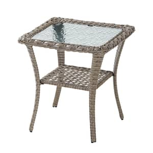 Flat Armrest Series Gray Square Wicker Outdoor Glass Side Table