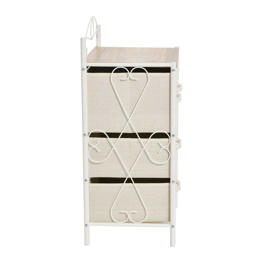 Victorian Style White Metal Frame 4-Drawer Storage Unit with Coastal Oak Top