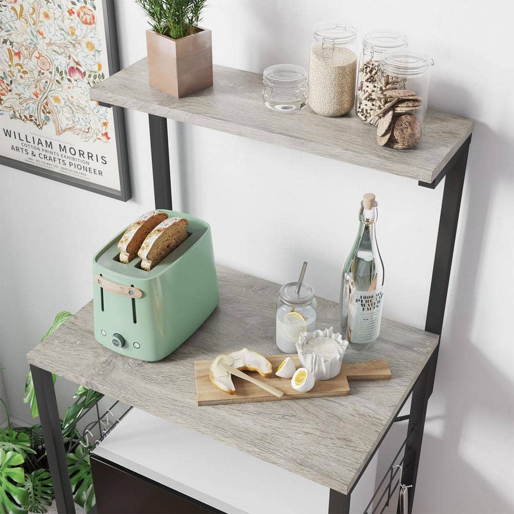 Vintage Light Grey 4-Tier Kitchen Bakers Rack with Wheels