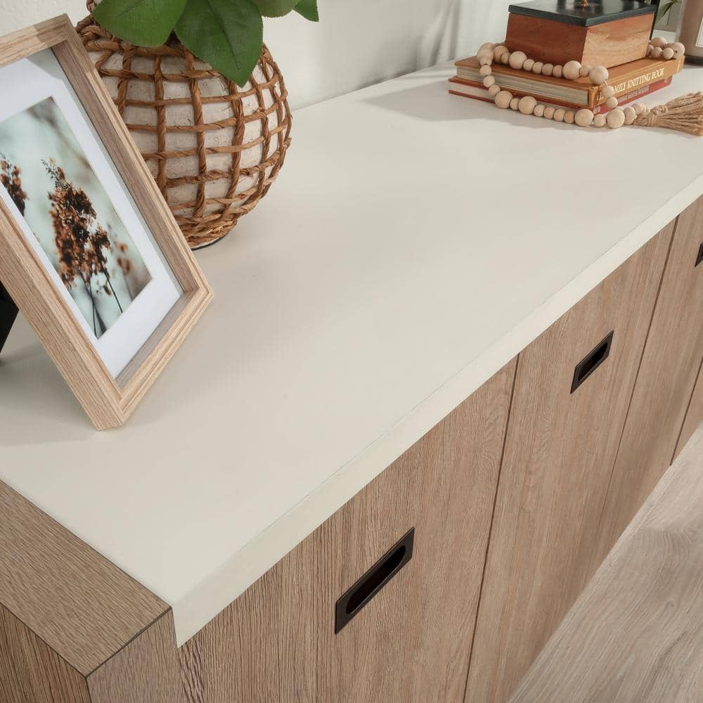 Brushed Oak and Pebble White 66'' 2-Drawer Credenza