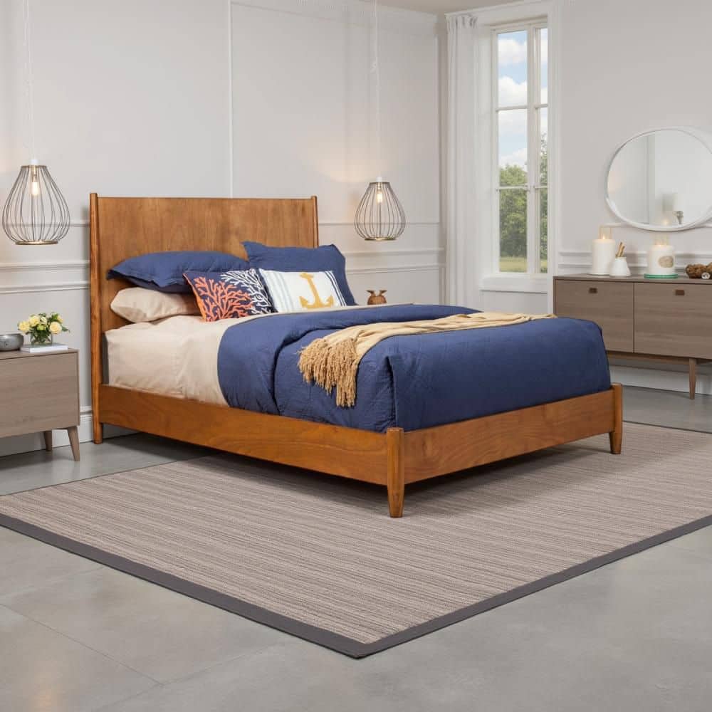 Mid Brown Wood Frame Queen Size Panel Bed