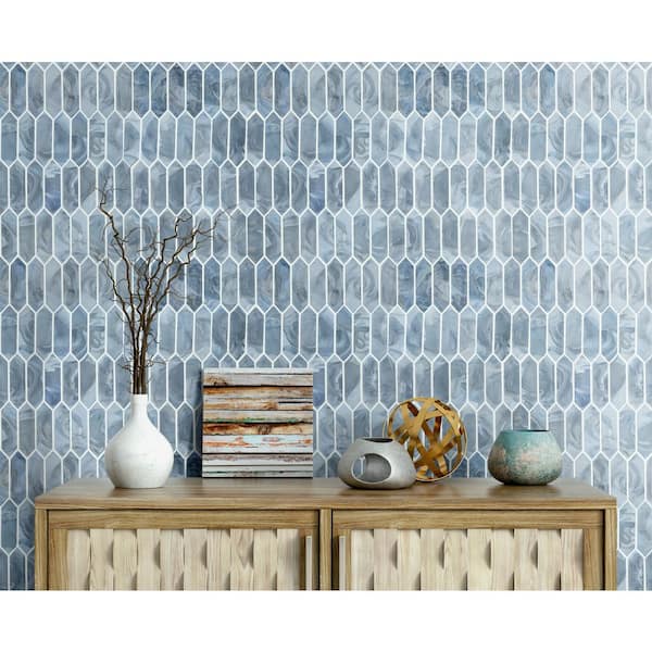 Blue Shimmer Picket 10 in. x 13 in. x 0.24 in. Glass Mesh-Mounted Mosaic Wall Tile (0.92 sq. ft./Each)