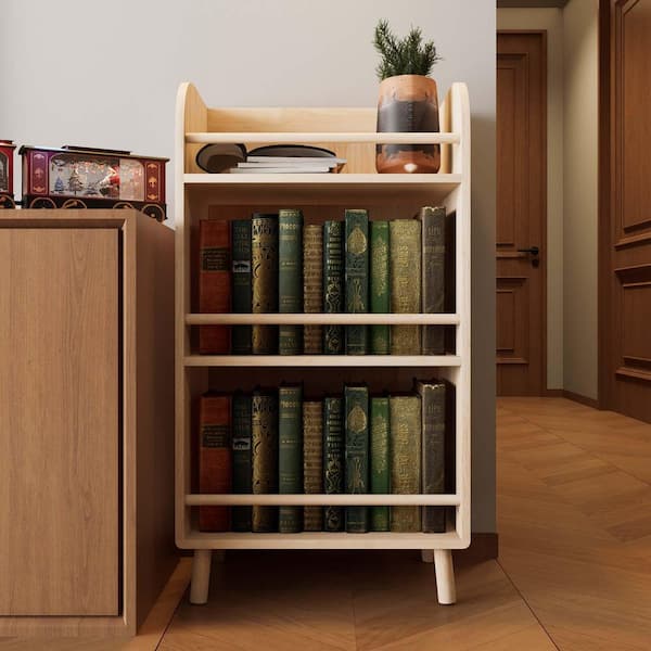 Unbranded 36.61 in. Tall Natural Wood 3-Shelf Modern Bookcase Floor Standing Small Bookshelf Storage Organizer Shelf