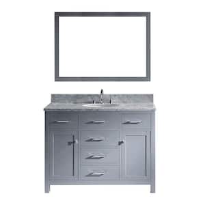Caroline 49 in. W Bath Vanity in Gray with Marble Vanity Top in White with Round Basin and Mirror