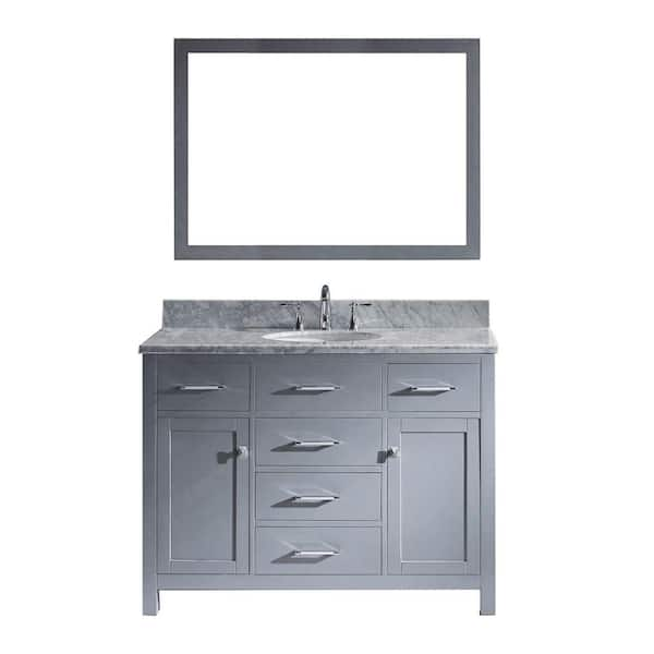 Virtu USA Caroline 49 in. W Bath Vanity in Gray with Marble Vanity Top in White with Round Basin and Mirror