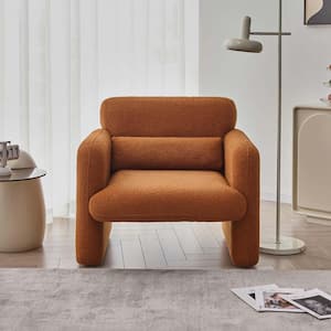 34 in. Wide Straight Arm Lamb Fleece Fabric Rectangle Modern Single Sofa in Orange with Support Pillow