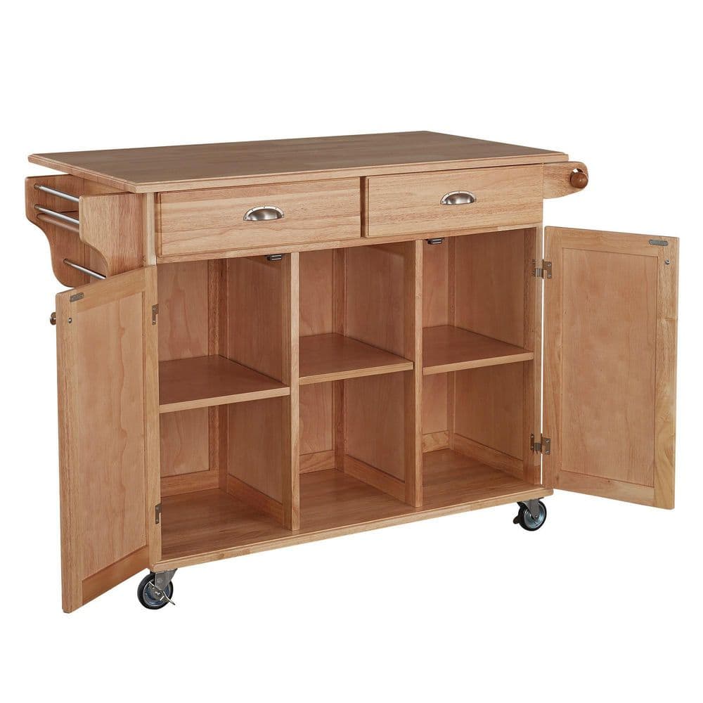 Natural Wood Kitchen Cart with Wine and Spice Rack