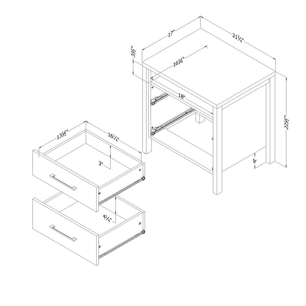 Natural Ash 2-Drawer Nightstand with Open Shelf