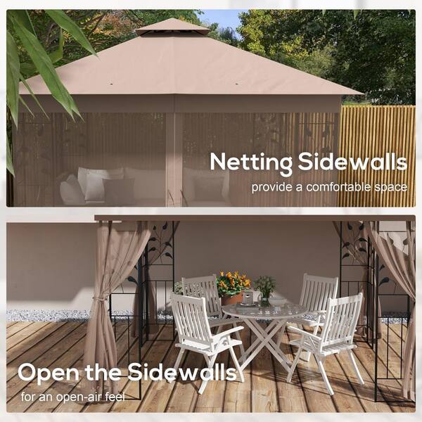 Outsunny 10 ft. x 11 ft. Metal Brown Patio Gazebo Double