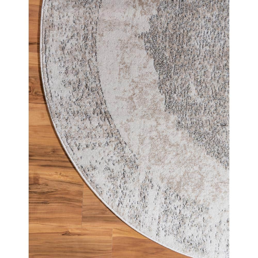 Ivory Round Polypropylene and Polyester Indoor Rug