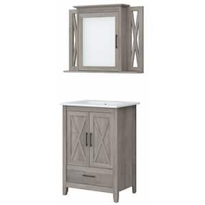 Key West 24.21 in. W x 18.31 in. D x 34.06 in. H Double Sink Bath Vanity in Driftwood Gray with White Top and Mirror