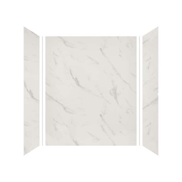 Expressions 32 in. x 60 in. x 72 in. 3-Piece Easy Up Adhesive Alcove Shower Wall Surround in Bianca