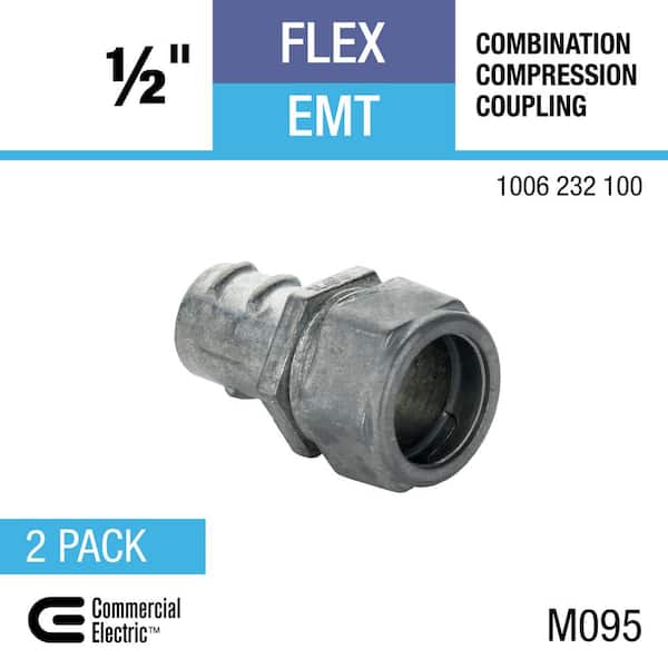 Commercial Electric - 1/2 in. Combination Coupling (EMT-to-FLEX / Compression to Screw-in), (2-Pack)