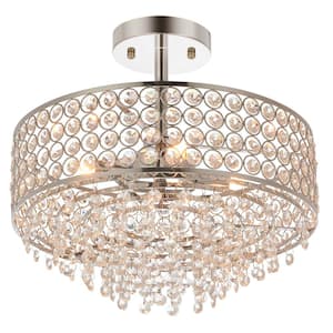 13.8 in. 4-Lights Chrome Semi-Flush Mount with Hanging Crystal Shade