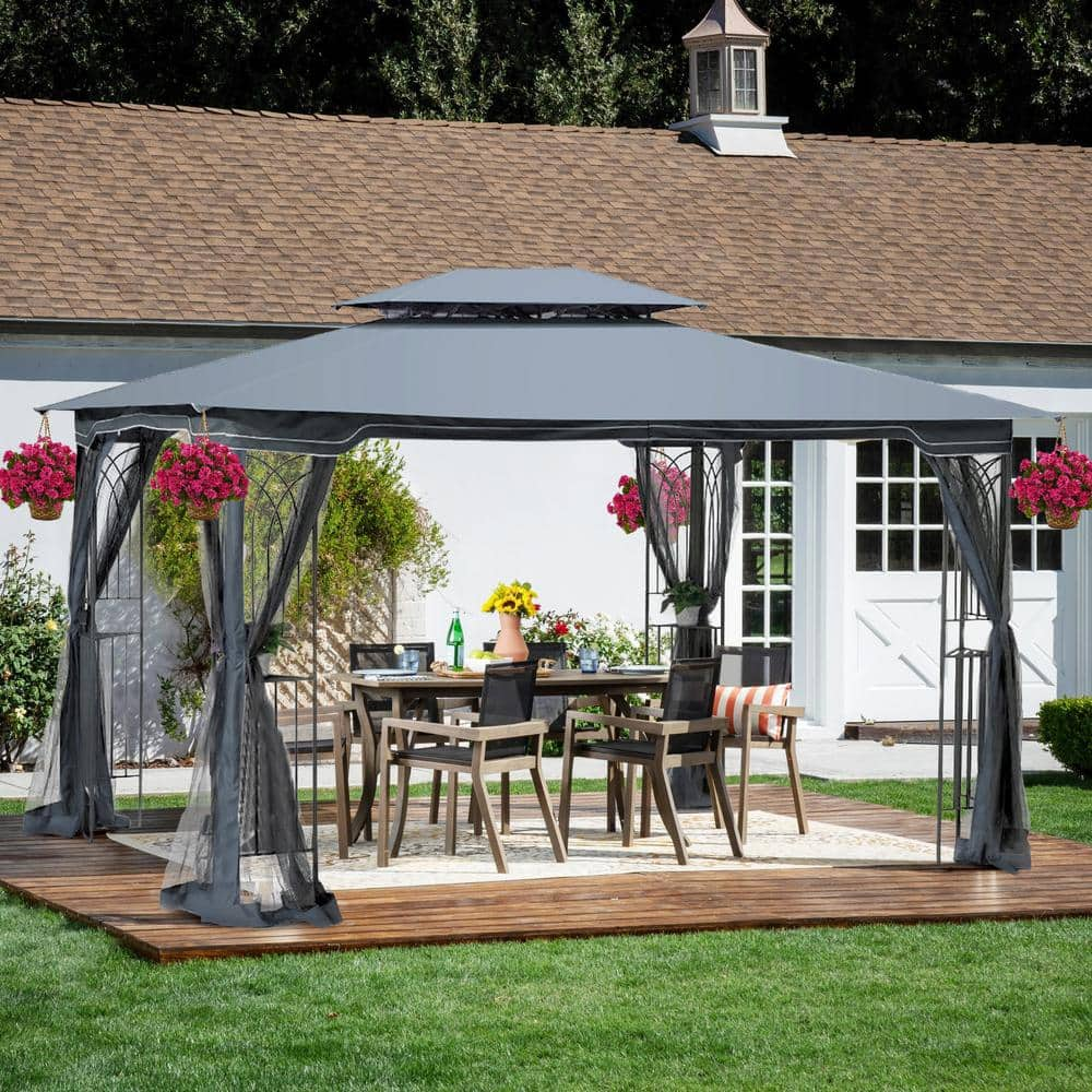 13 ft. x 10 ft. Gray Metal Outdoor Patio Gazebo Canopy Ventilated ...