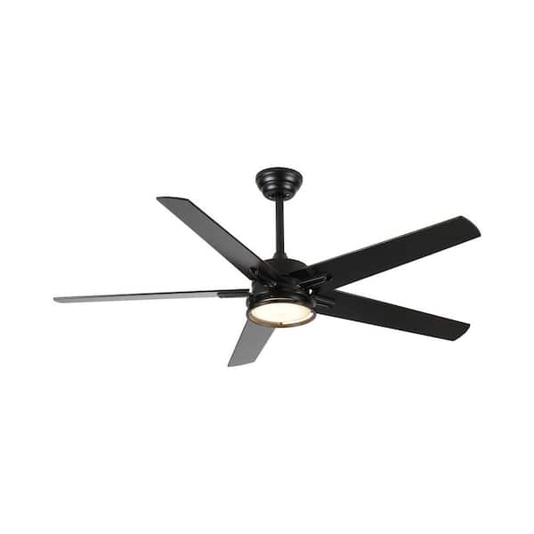Jushua 52 in. Black Modern Indoor DC Motor Ceiling Fan with Remote Control, Bright LED Light