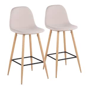 Pebble 39.25 in. Beige Fabric and Natural High Back Metal Bar Stool (Set of 2)